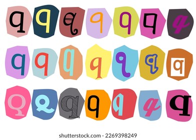 Alphabet q- vector cut newspaper and magazine letters, paper style ransom note letter