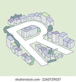 Alphabet "R" and the city