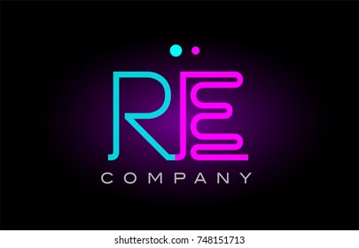 Alphabet re r e letter logo design combination with neon light effect in blue and pink color suitable for a company banner or branding purposes