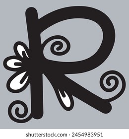 Alphabet R. Floral Ornamental Alphabet, Initial Letter R. Education and fun for kids.