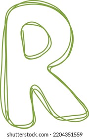 Alphabet R letter hand drawn outline stroke drawing illustration element art for education