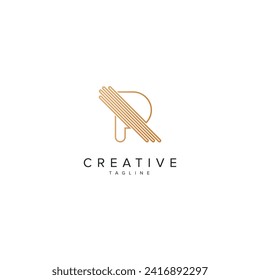 Alphabet R letter modern luxury style line logo vector element.