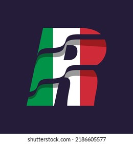 Alphabet R logo design vector template illustration with flag of Italy