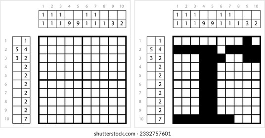 Alphabet r Lowercase Nonogram Pixel Art, Character r, Language Letter Graphemes Symbol Vector Art Illustration, Logic Puzzle Game Griddlers, Pic-A-Pix, Picture Paint By Numbers, Picross