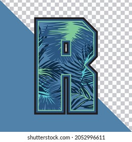 Alphabet R Made of Exotic Tropical Leaves vector Illustration with transparent background. Creative Text effect 'R' letter Graphic Design.