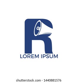 Alphabet R and Megaphone logo design. Loud media logotype icon.Speak up logo icon design.	