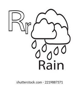 Alphabet R With Rain Coloring Page