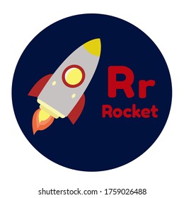 Alphabet R Rocket Cartoon Illustration Vector For Kid