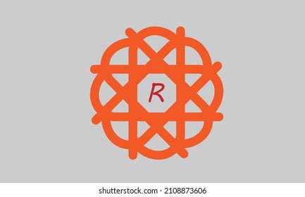 Alphabet R in round shape artistic or symbolic logo abstract monogram text vector template