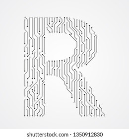 Alphabet R shape digital line design