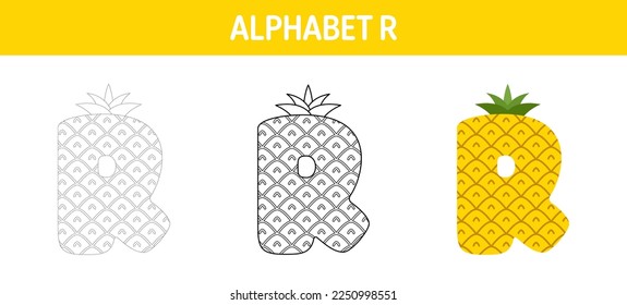 Alphabet R tracing and coloring worksheet for kids