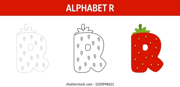 Alphabet R tracing and coloring worksheet for kids