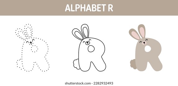 Alphabet R tracing and coloring worksheet for kids