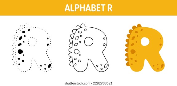 Alphabet R tracing and coloring worksheet for kids