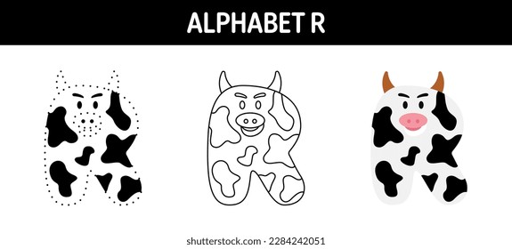 Alphabet R tracing and coloring worksheet for kids