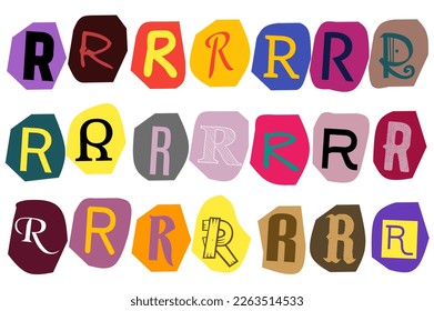 Alphabet R - vector cut newspaper and magazine letters, paper style ransom note letter