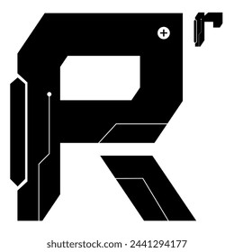 Alphabet R  Vector in Future style,Cyber,Futuristic in Black Icon Bold Fonts