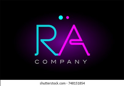 Alphabet ra r a letter logo design combination with neon light effect in blue and pink color suitable for a company banner or branding purposes