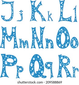 alphabet of rain drops in blue the first nine letters second part