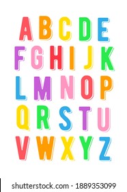 Alphabet rainbow colorful design illustration for kids. Vector rainbow hand drawn illustration. rainbow illustration poster kids.