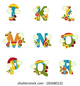 alphabet rainbow from J to R - vector illustration