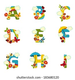 alphabet rainbow from A to I - vector illustration