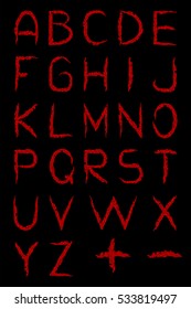 alphabet red beads. stipple effect. black background
