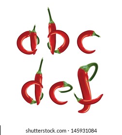 Alphabet, red hot chilli peppers. Editable vector format.
