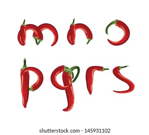 Alphabet, red hot chilli peppers. Editable vector format.