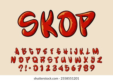 Alphabet Red Magma glossy Graffiti vector Letters