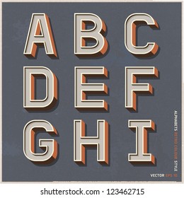 Alphabet retro colour style. Vector illustration.