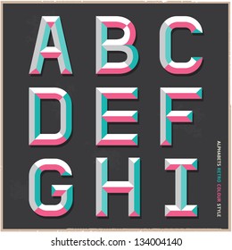 Alphabet retro colour style. Vector illustration.