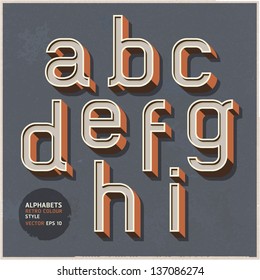 Alphabet retro colour style. Vector illustration.