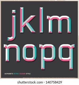 Alphabet retro colour style. Vector illustration.
