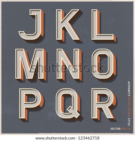 Alphabet retro colour style. Vector illustration.