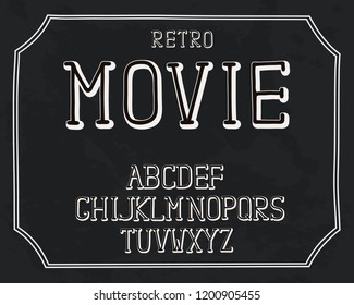 Alphabet retro design. Hand pen serif font, line style. English language letters. Typeface clip art, vector illustration. Hand drawn. EPS 10