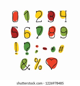 Alphabet retro design. Numbers and punctuation marks. EPS 10