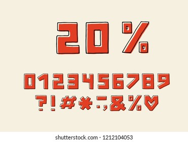 Alphabet retro design, square shape. Hand pen bold font, typography style. Numbers and punctuation marks. Typeface clip art, vector illustration. Hand drawn. EPS 10