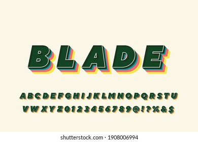 alphabet retro font, typeface design, green vector background