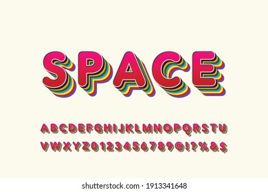 alphabet retro font, typeface design, red and orange vector background