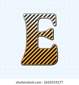 Alphabet retro letter E with line and gradient. Horizontal grid lines background. Vector illustration 