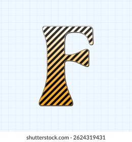 Alphabet retro letter F with line and gradient. Horizontal grid lines background. Vector illustration 