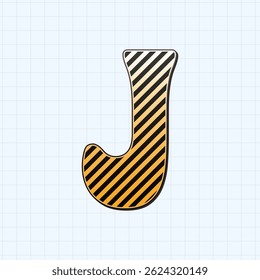 Alphabet retro letter J with line and gradient. Horizontal grid lines background. Vector illustration 