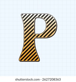 Alphabet retro letter P with line and gradient. Horizontal grid lines background. Vector illustration