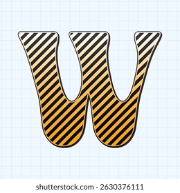Alphabet retro letter W with line and gradient. Horizontal grid lines background. Vector illustration 