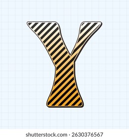 Alphabet retro letter Y with line and gradient. Horizontal grid lines background. Vector illustration 