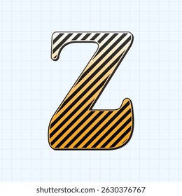 Alphabet retro letter Z with line and gradient. Horizontal grid lines background. Vector illustration 