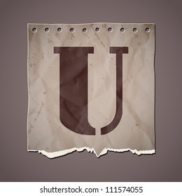 Alphabet in retro style on a crumpled paper. Vector illustration. Eps10.
