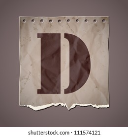 Alphabet in retro style on a crumpled paper. Vector illustration. Eps10.