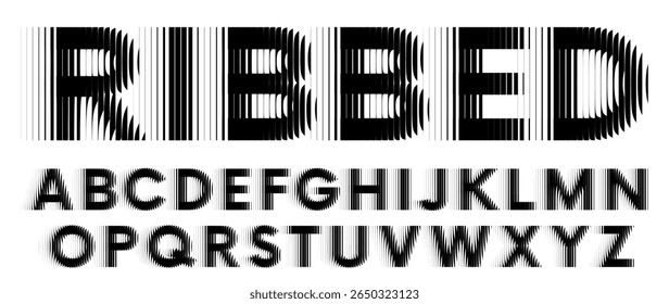 Alphabet with ribbed glass effect. Geometric typography set with bold capital letters distorted by vertical ribbing. Creative sans serif font with distortion through glass. Vector illustration